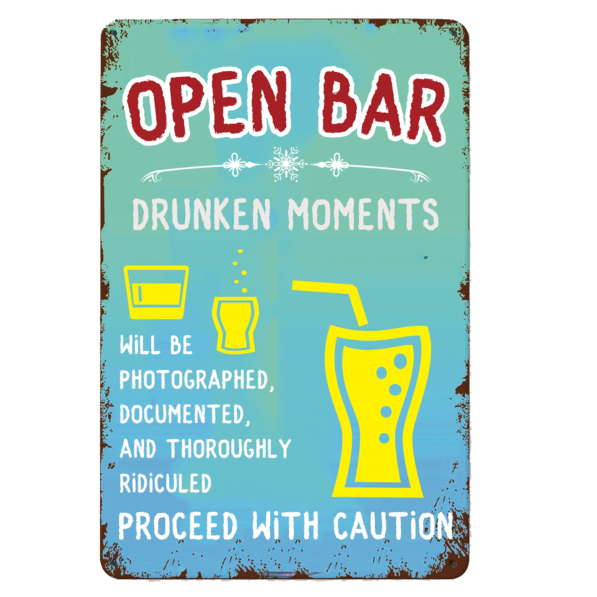 Vintage Open Bar Metal Sign - Retro Pub Wall Plaque for Cafe, Man Cave & Beer Club Decor | Durable Metal Wall Art for Home Bars & Taverns