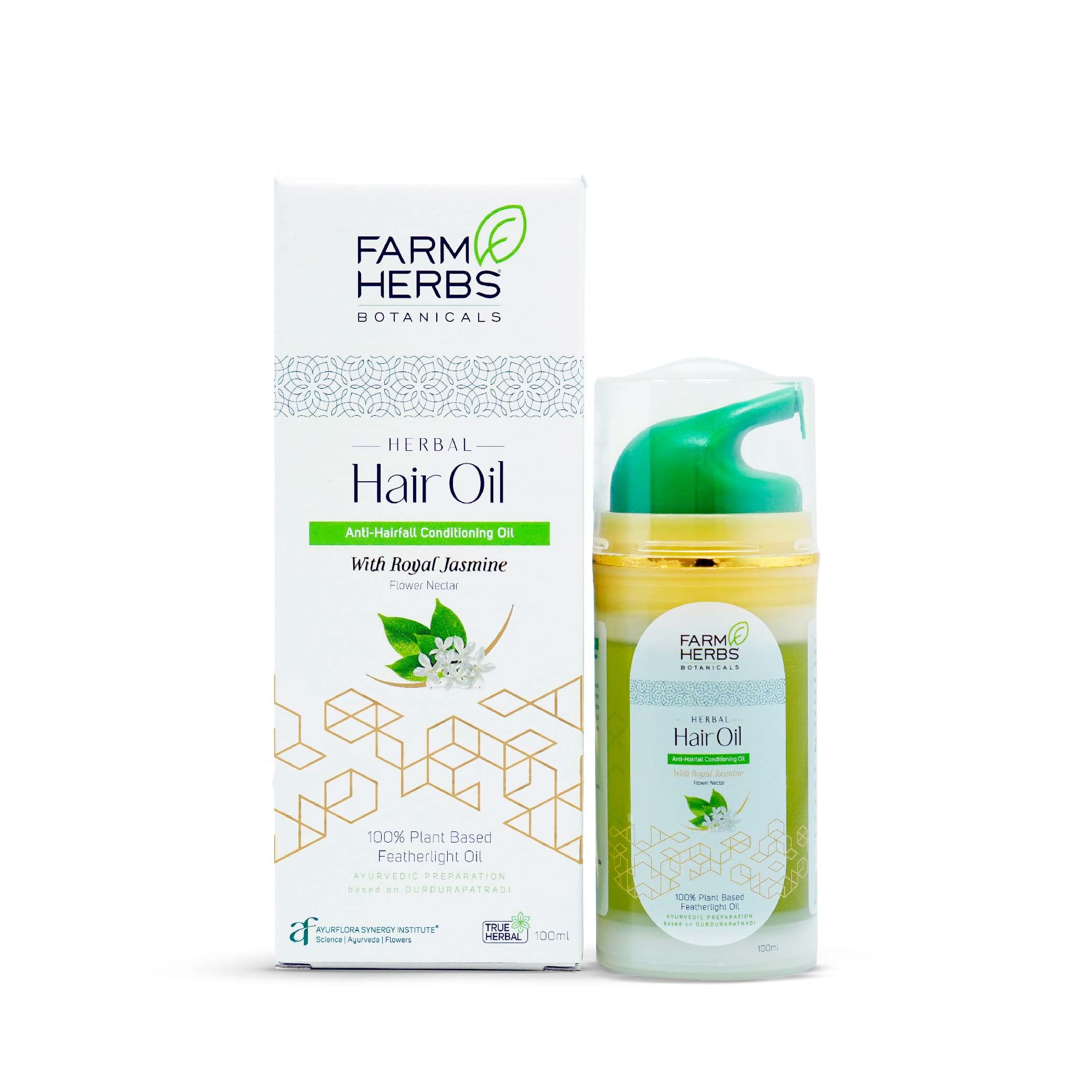 Farmherbs 100% Natural Herbal Hair Oil with Virgin Coconut Oil, Castor Oil & Olive Oil - Ayurvedic Anti-Hairfall Treatment for Men & Women - Non-Sticky Daily Use Hair Conditioner & Nourisher (100ml) - Perfect for Dry, Damaged Hair & Scalp Care at Home or Salon