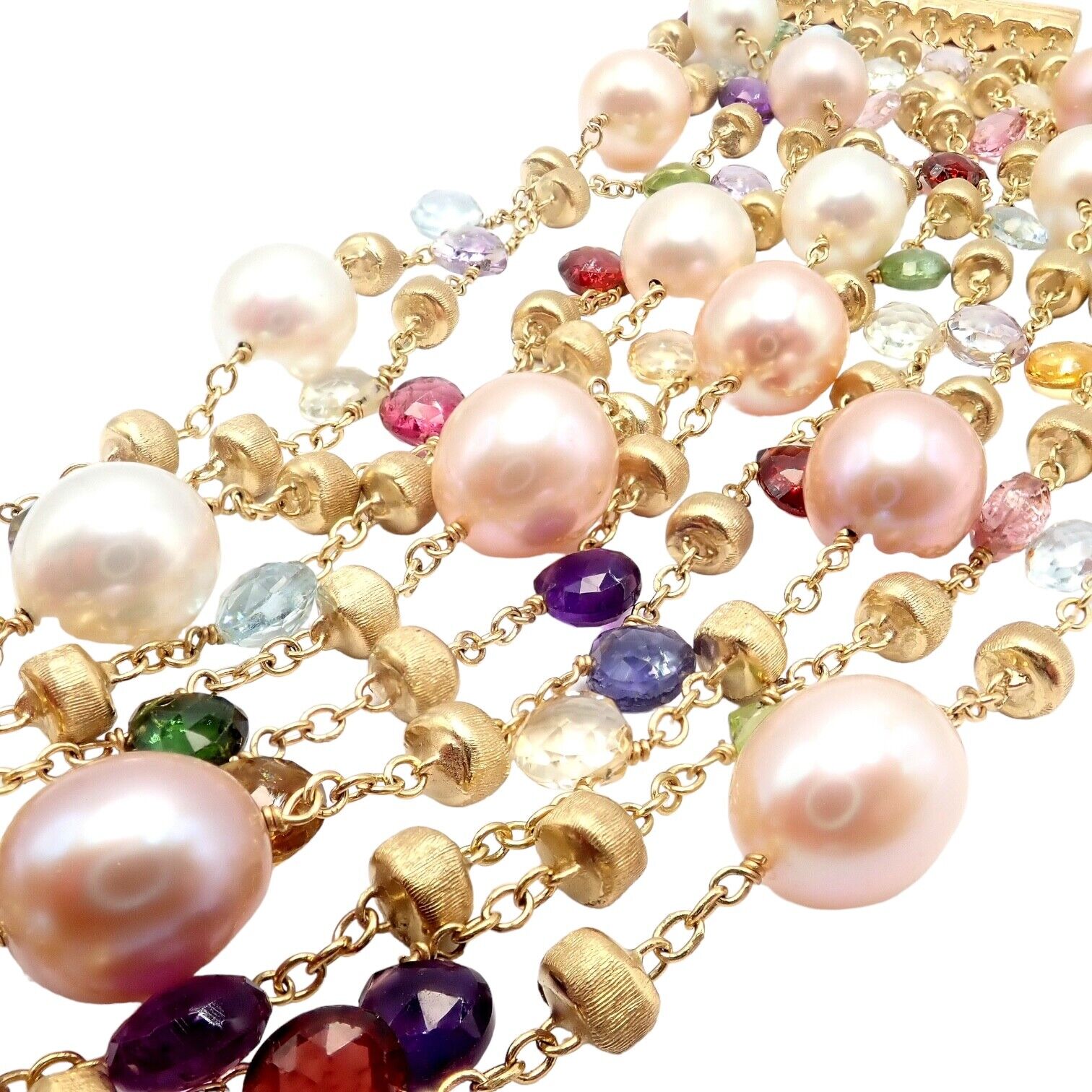 Marco Bicego 18k Yellow Gold Pearl Bracelet with Multicolor Gemstones - Elegant Jewelry for Women, Perfect for Weddings, Parties & Special Occasions