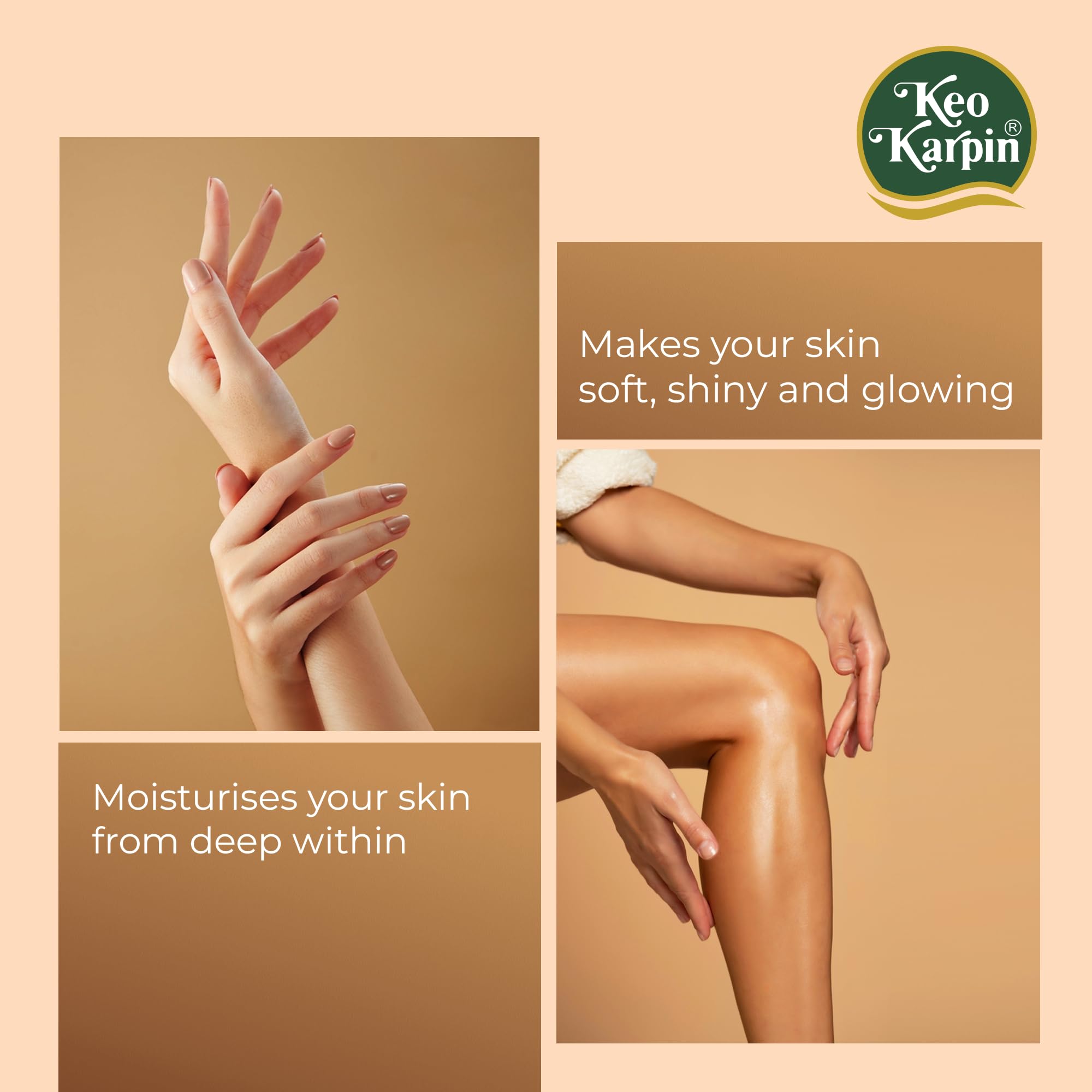 Keo Karpin Ayurvedic Body Oil - Non-Sticky Sandalwood Scented Herbal Massage Oil with Olive Oil, Neem & Turmeric | 500ml | Moisturizing & Relaxing for Dry Skin & Aromatherapy