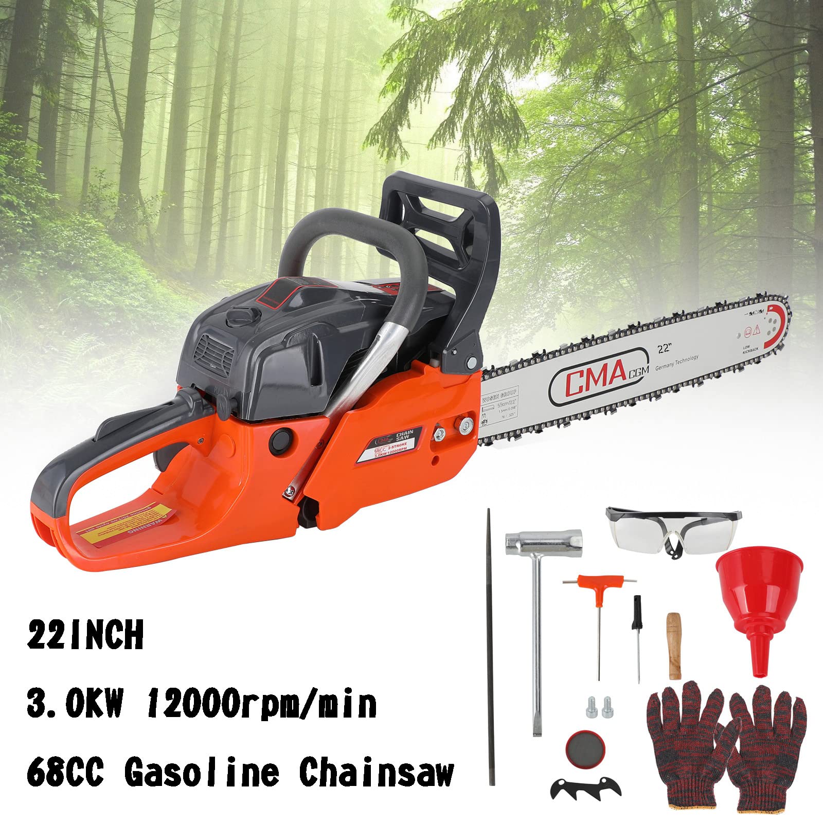 Topteng 22 Inch 68cc Gas Chainsaw - Powerful 22