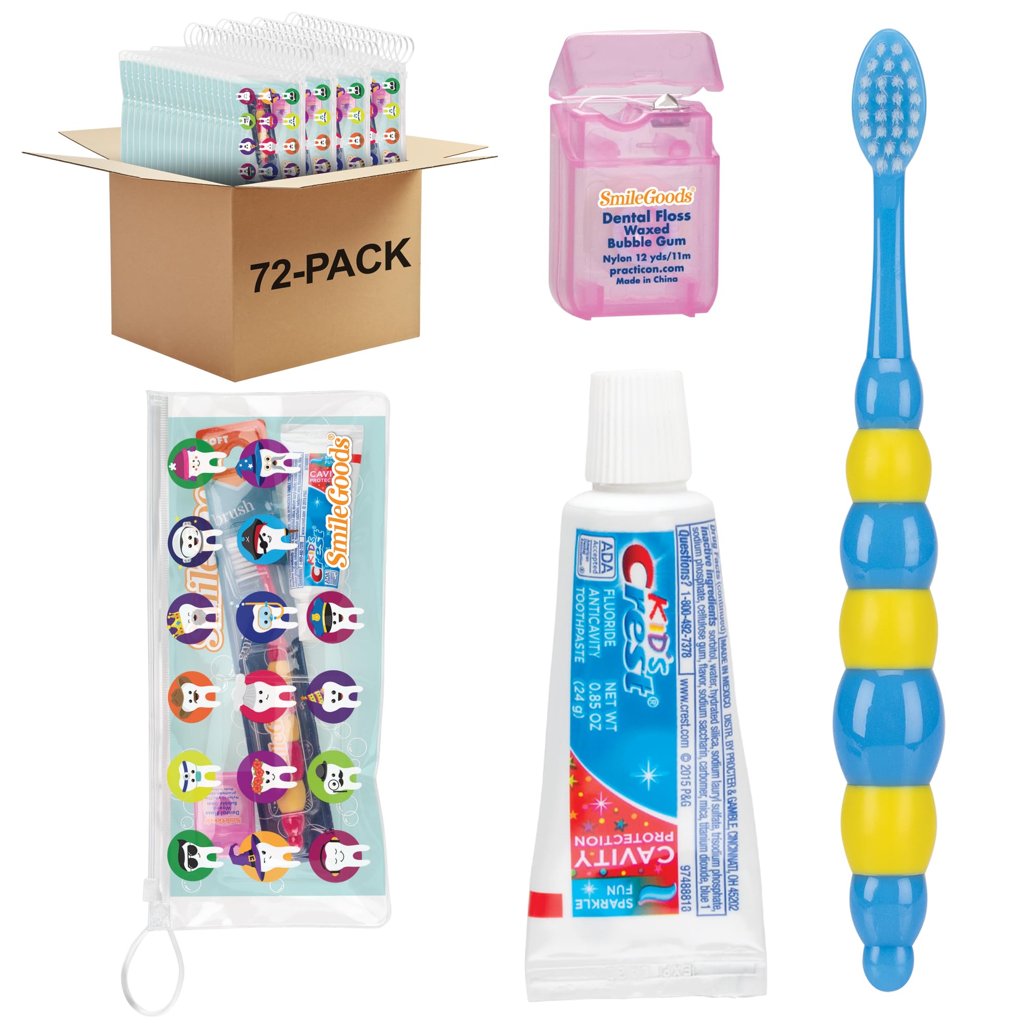 SmileGoods Kids Sparkle Dental Care Kit - 72 Pack with Toothbrush, Toothpaste & Floss for Children's Oral Hygiene | Perfect for School, Travel & Daily Use