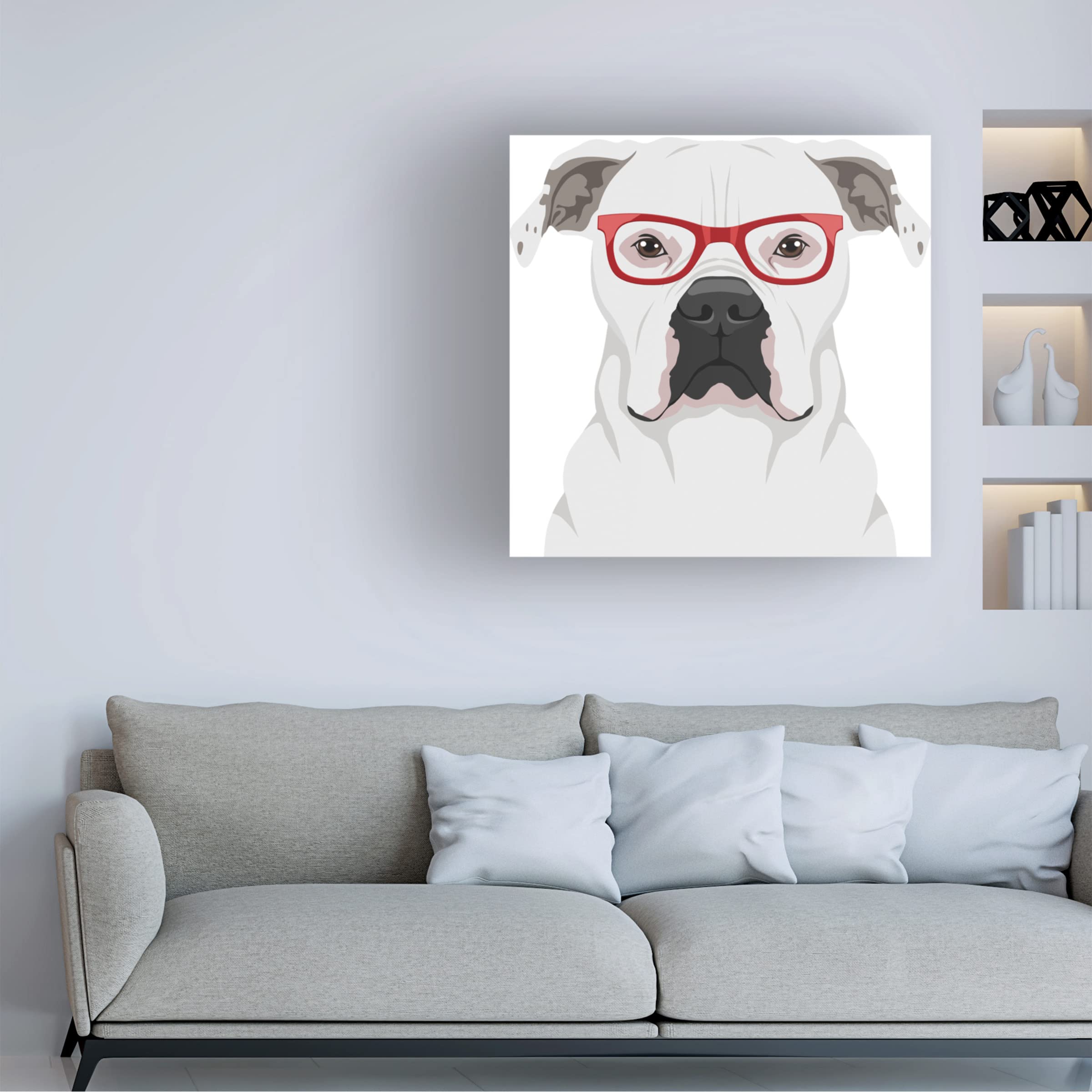 American Bulldog Wearing Hipster Glasses Canvas Wall Art - Premium Trademark Fine Art Print by Furbaby Affiliates - Perfect for Living Room, Office & Pet Lover Home Decor