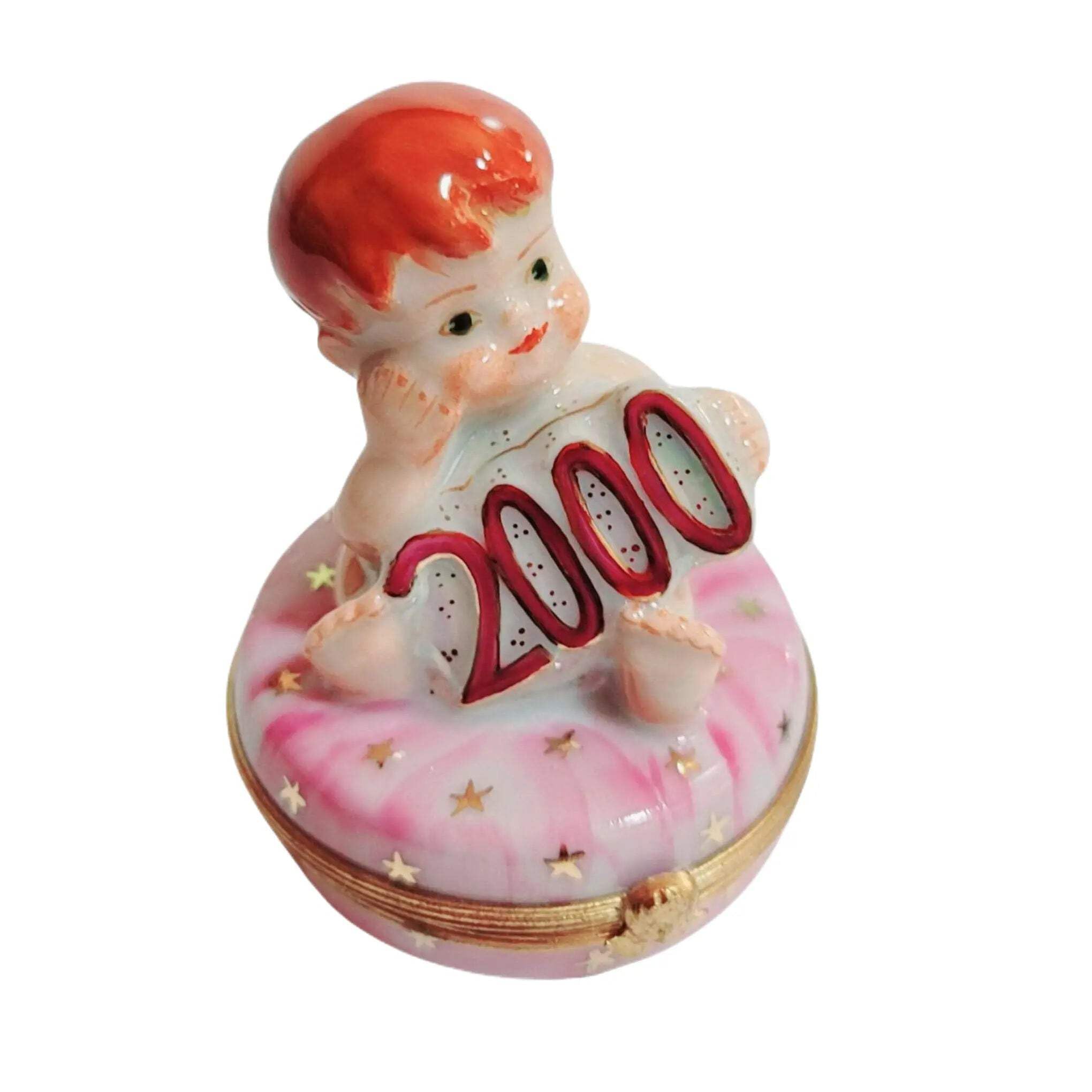 Vintage 2000 Baby Girl Limoges Porcelain Trinket Box - Collectible Keepsake for Newborn Gifts, Christening Presents & Memory Boxes