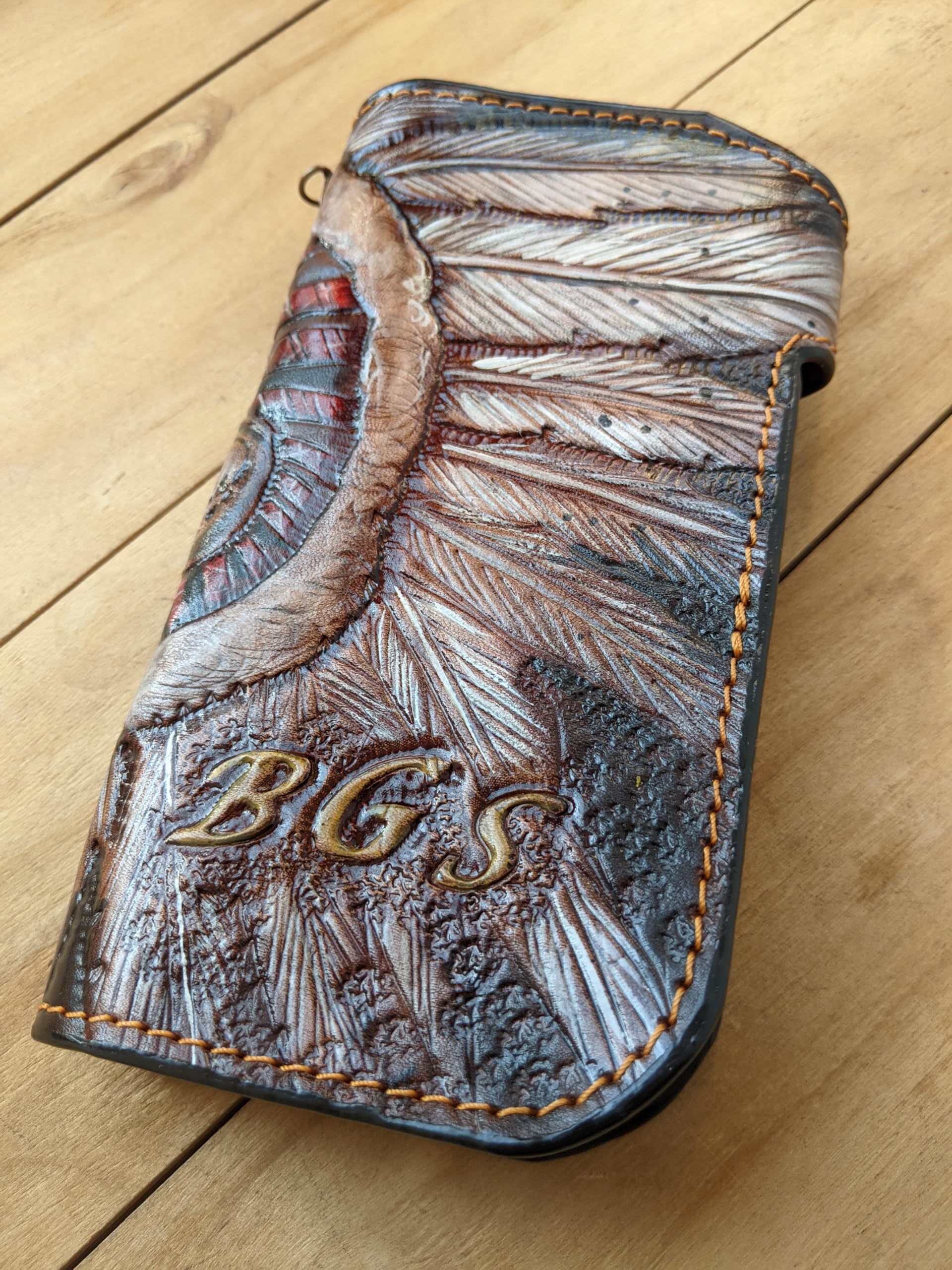 Handmade 3D Genuine Leather Biker Wallet for Men - Custom Engraved & Hand-Painted Long Wallet with Indian Skull & Skeleton Design - Perfect for Motorcycle Riders, Gift Giving & Everyday Use