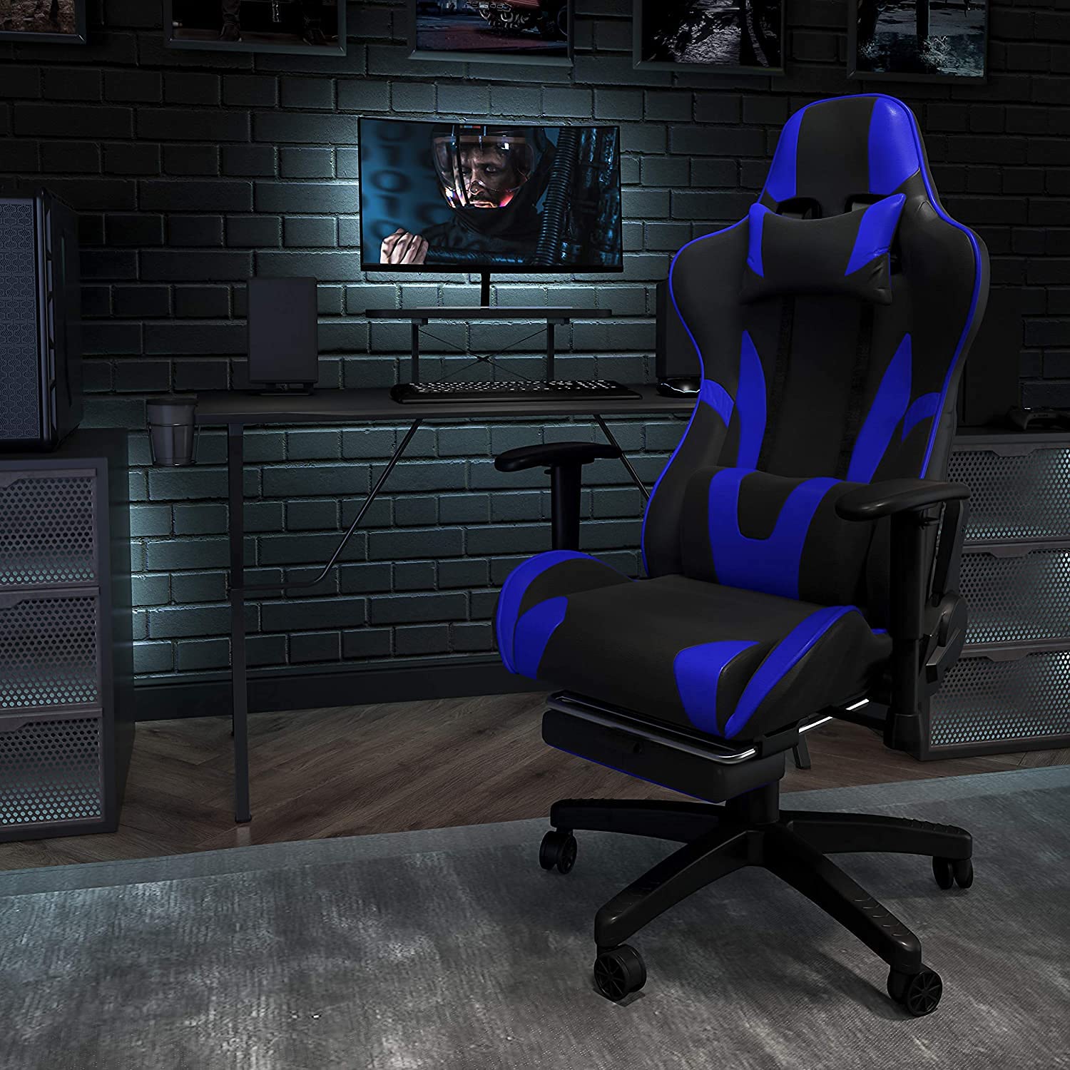 Oakestry X20 Ergonomic Gaming Chair - Adjustable Racing Office PC Chair with Reclining Back & Blue LeatherSoft Upholstery | Perfect for Gaming, Work & Home Office