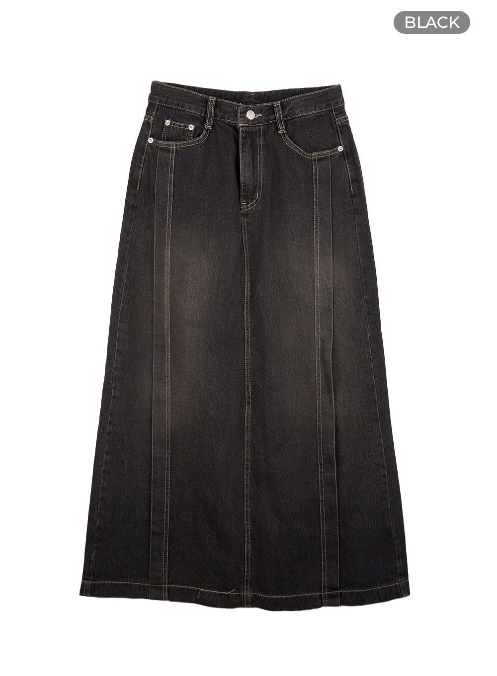 Denim Dream Stitched Maxi Skirt for Women - High Waisted A-Line Long Denim Skirt with Side Slits - Perfect for Casual Outfits, Date Nights & Summer Fashion