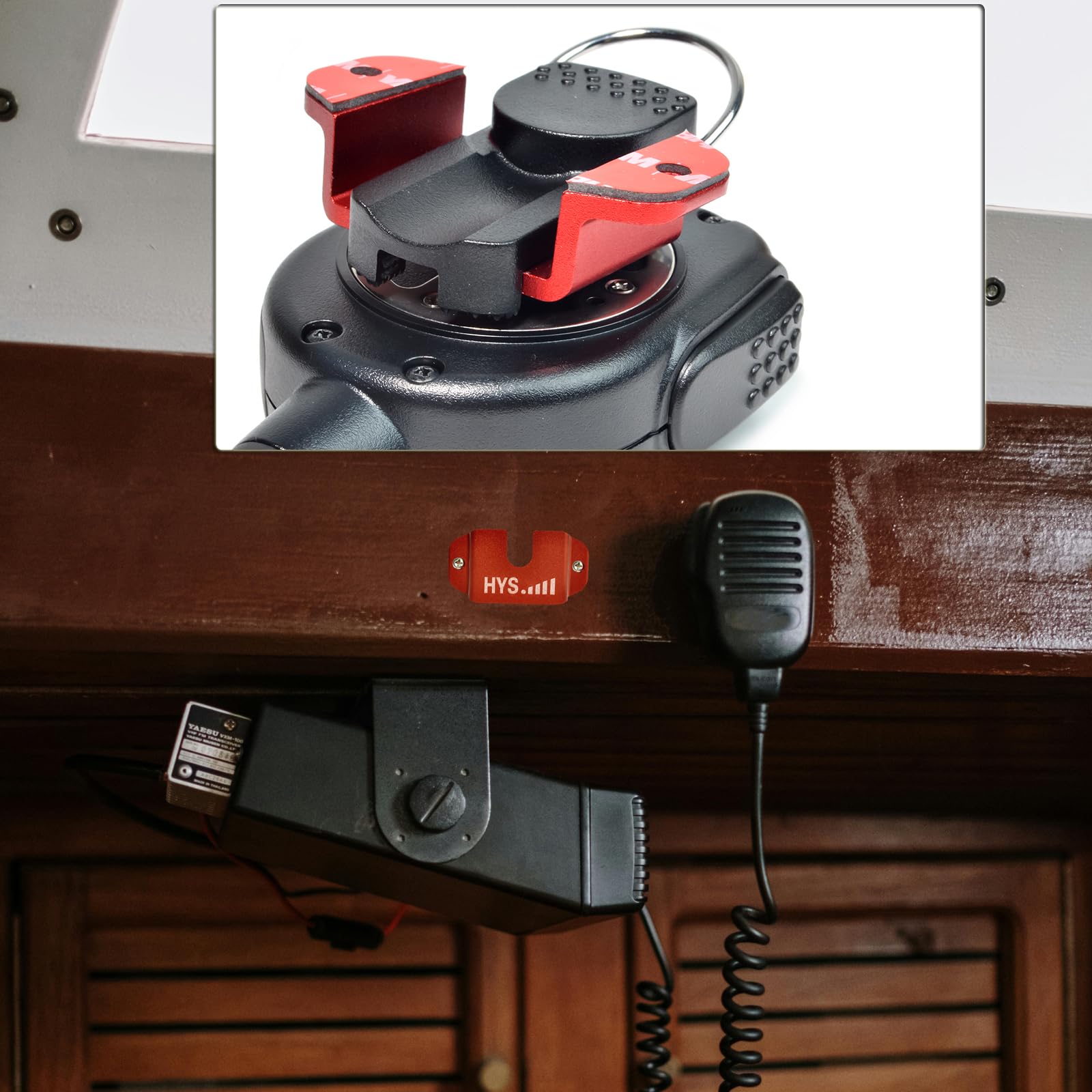 Universal HYS Single Side Car Mount for CB & VHF UHF Radios - Microphone Holder Kit with Screws (Red) - Perfect for Truckers, Off-Roading & Emergency Communication