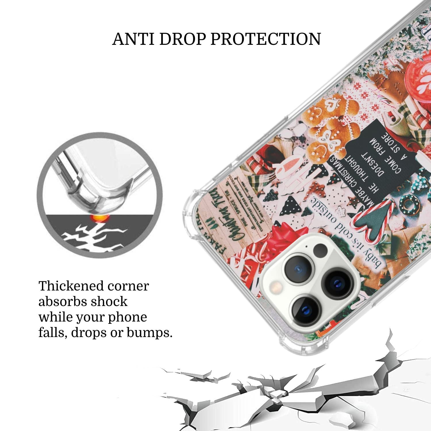 Christmas iPhone 12 Pro Max Case - Winter Collage Design with Retro Christmas Tree & Gingerbread Pattern | Trendy TPU Bumper Cover for Women & Men | Perfect Holiday Gift & Seasonal Protection