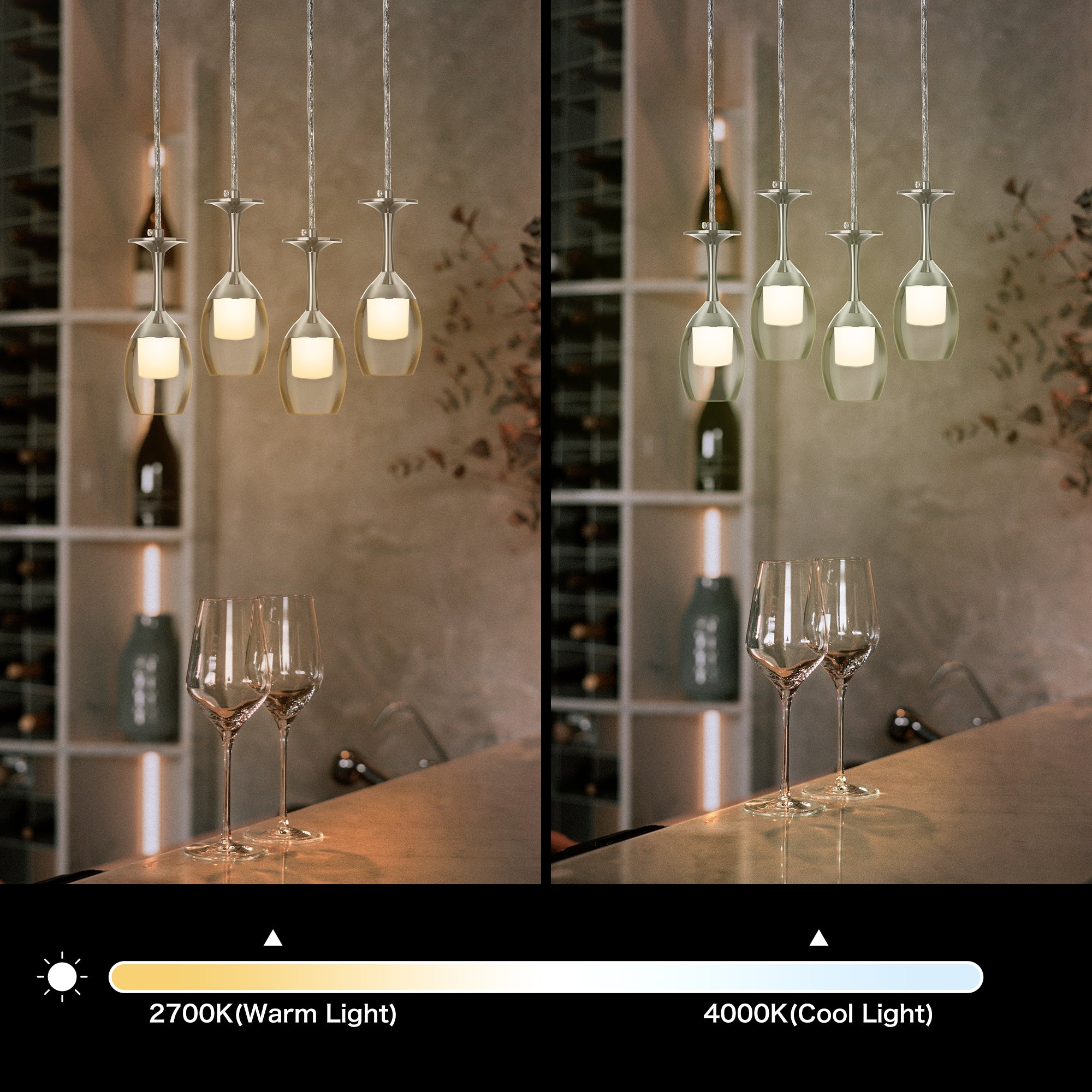 Bacchus Clear Acrylic Red Wine Glass Shaped Smart RGB LED Pendant Light - Modern Home Bar, Restaurant, and Wine Cellar Lighting Decor
