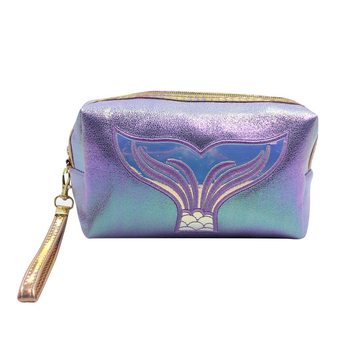 MOSSTYUS Holographic Makeup Bag - Waterproof Cosmetic Organizer for Travel, Mermaid Design Small Toiletry Pouch - Perfect for Girls' Makeup Storage, Gym Essentials & Vacation Accessories