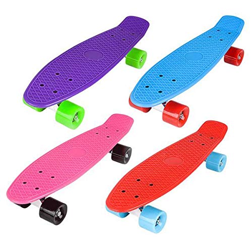 21.5 Inch Retro Plastic Skateboard - Set of 4 Colorful Cruiser Boards for Kids & Adults | Perfect for Commuting, Campus Riding & Street Skating - DollarItemDirect