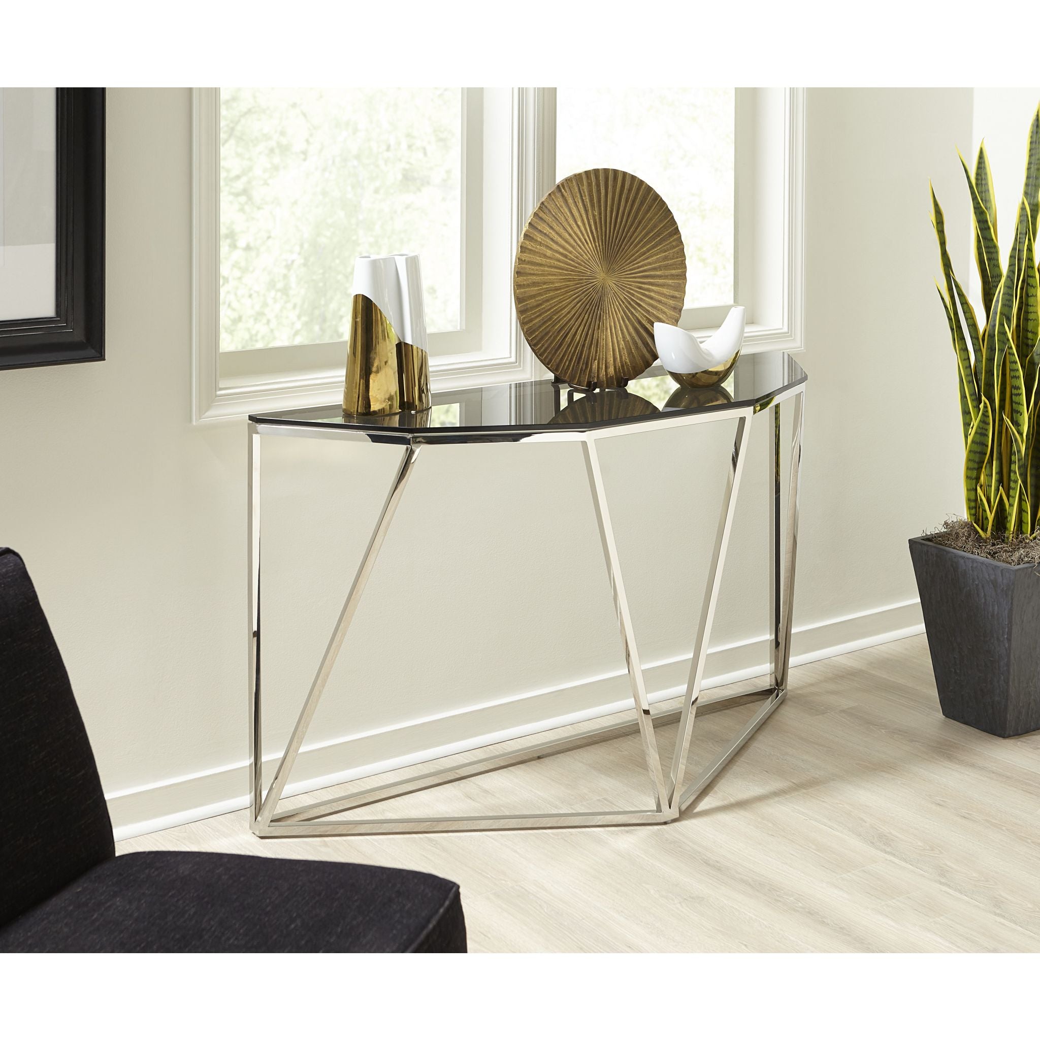 Aria Modern Console Table - Smoked Oak Finish | Entryway Sofa Table for Hallway, Living Room & Bedroom Decor