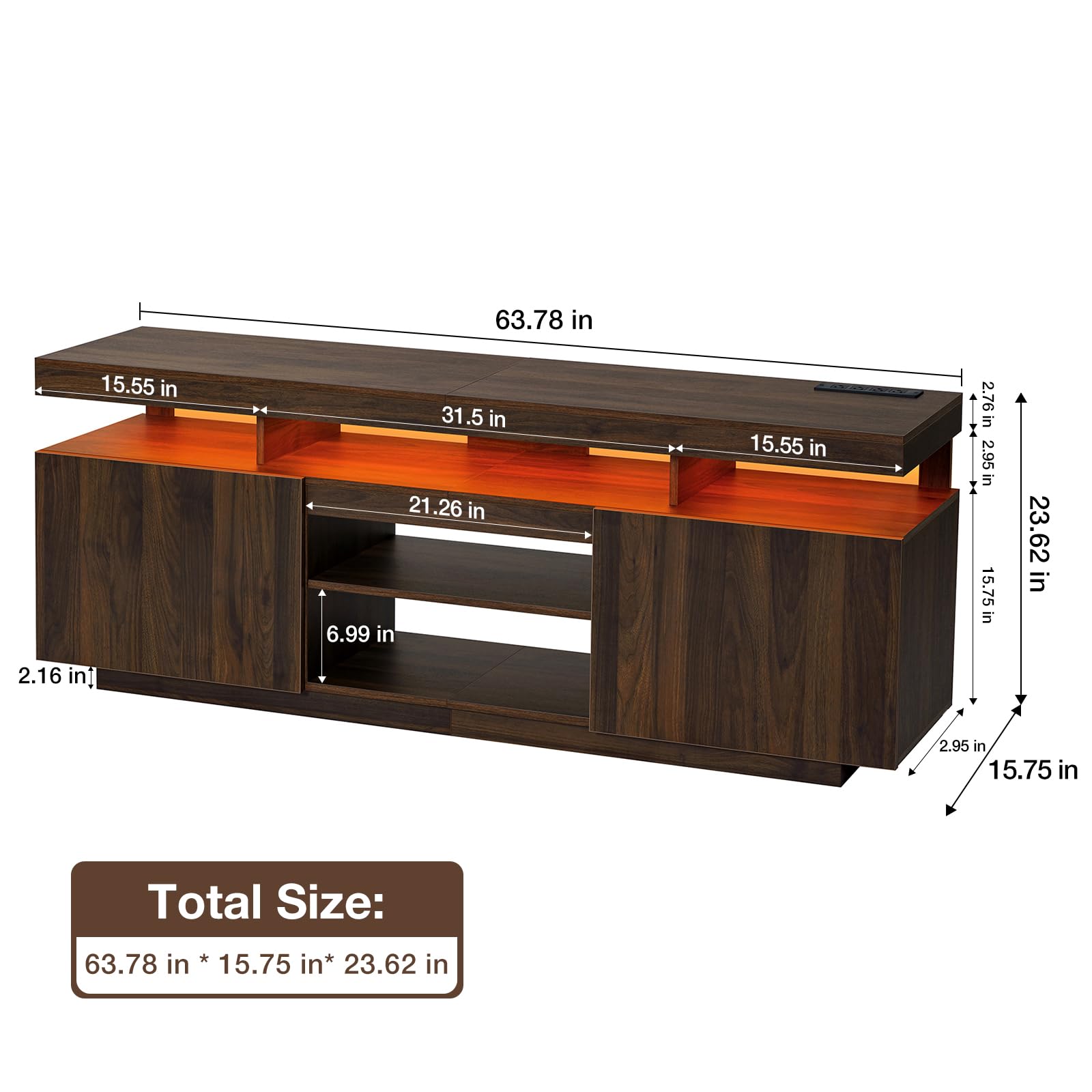 HOMMPA Modern Industrial TV Stand and Coffee Table Set of 2 - LED Entertainment Center for 55/65/70 Inch Gaming TV Console with Lift Top - Walnut Living Room Furniture for Gaming & Movie Nights