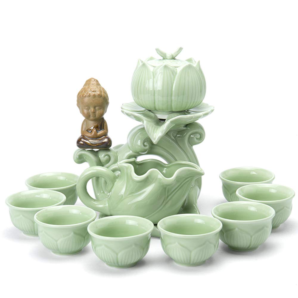 UMITEASETS - Automatic Lazy Tea Set with Jade Porcelain Lotus Design - Premium Self-Pouring Tea Maker for Home & Office - Perfect for Relaxation, Meditation, and Chinese Tea Ceremonies