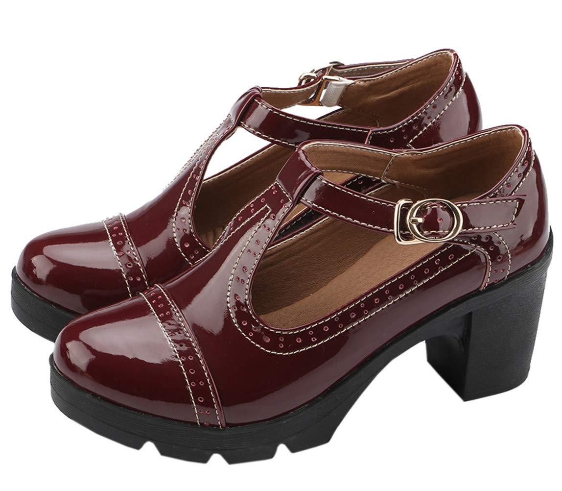 DADAWEN Women's Classic T-Strap Platform Oxford Shoes - Mid Heel Square Toe Dress Pumps for Work, Party & Wedding | Comfortable & Stylish Women's Formal Shoes