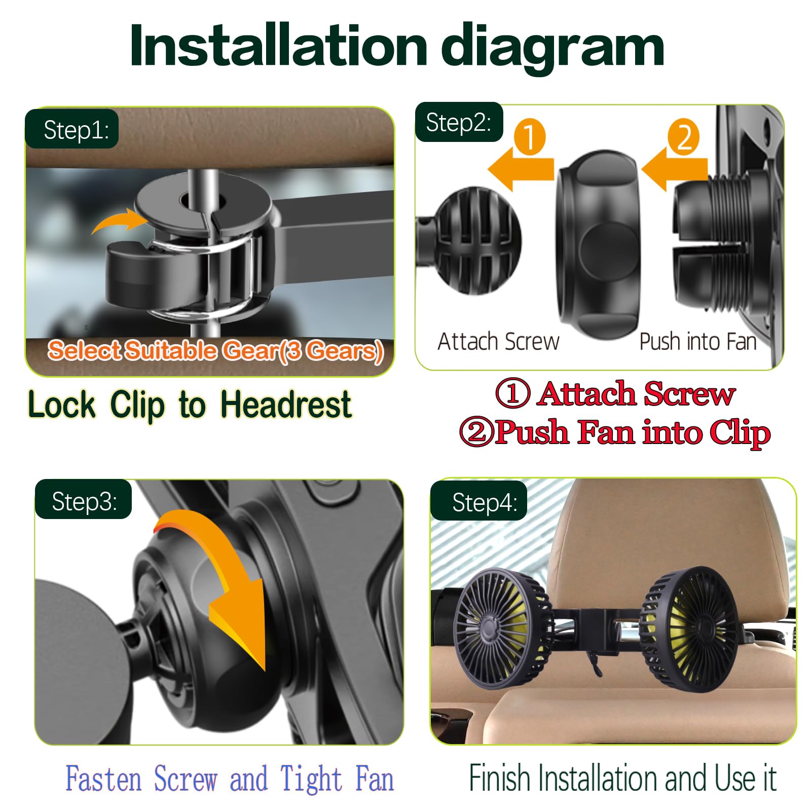 Dual Head USB Car Backseat Fan for Kids - Keep Cool on Road Trips