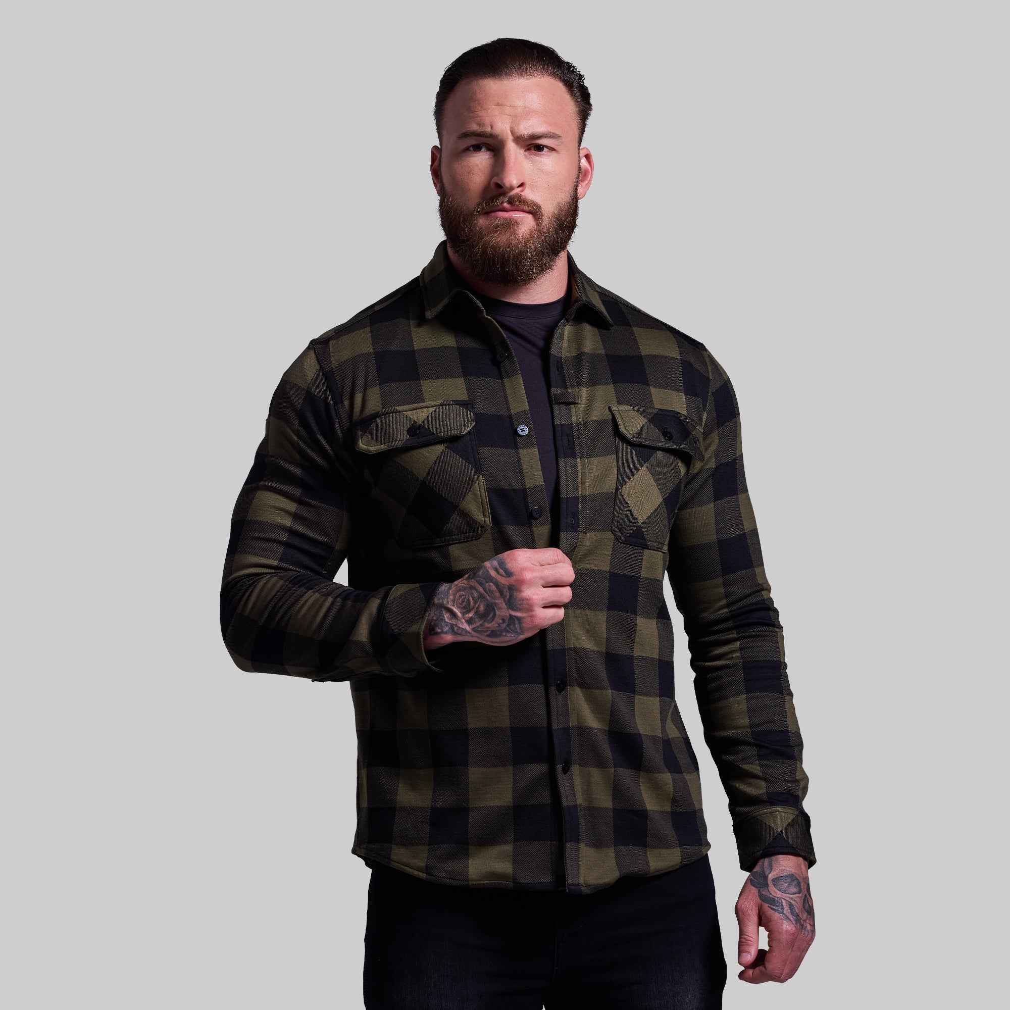 Woodsman Stretch Flannel Shirt for Men - Soft & Comfortable Plaid Button-Up (Forest Green) - Perfect for Camping, Hiking & Outdoor Adventures