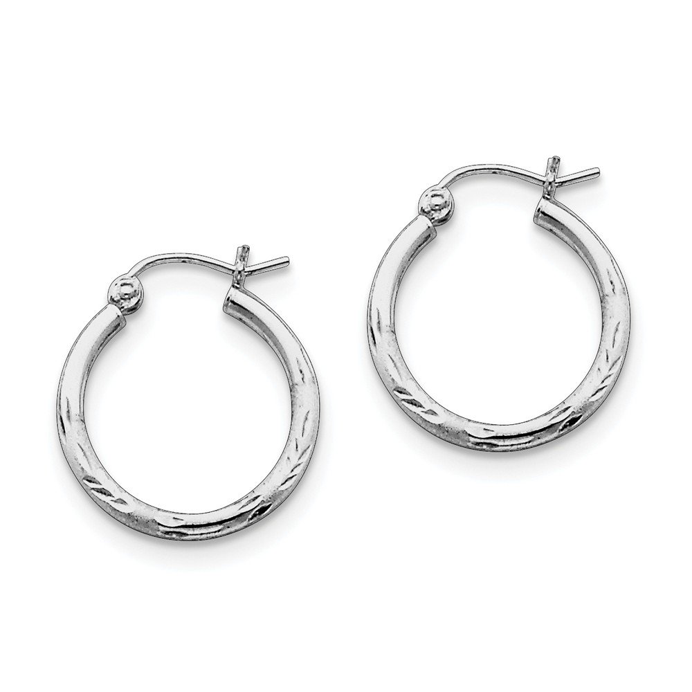 Sterling Silver Rhodium-Plated 2mm Satin & Diamond Cut Hoop Earrings for Women - Elegant Everyday Jewelry for Work, Party & Special Occasions