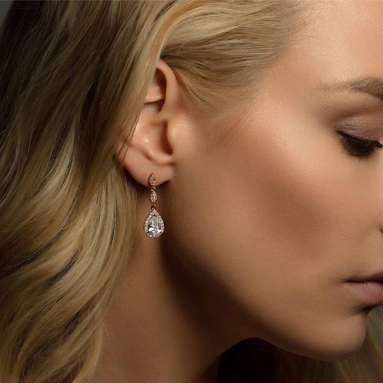 A+O Bridesmaid Earrings - Teardrop Cubic Zirconia Crystal Earrings in Silver, Gold, Rose Gold - Perfect for Weddings, Parties & Special Occasions