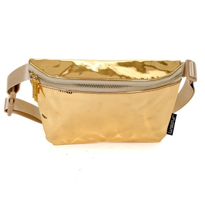 Ultra Slim Fanny Pack - Lux Mirror Gold Waist Bag for Women & Men - Perfect for Running, Hiking, Travel & Everyday Use