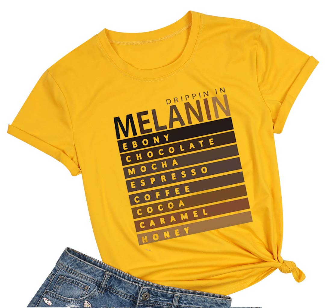 Afro Women's Funny Drippin in Melanin T-Shirt - Black Queen Graphic Tee with Letter Print - Short Sleeve Cotton Top for Casual Wear & Black Pride Events