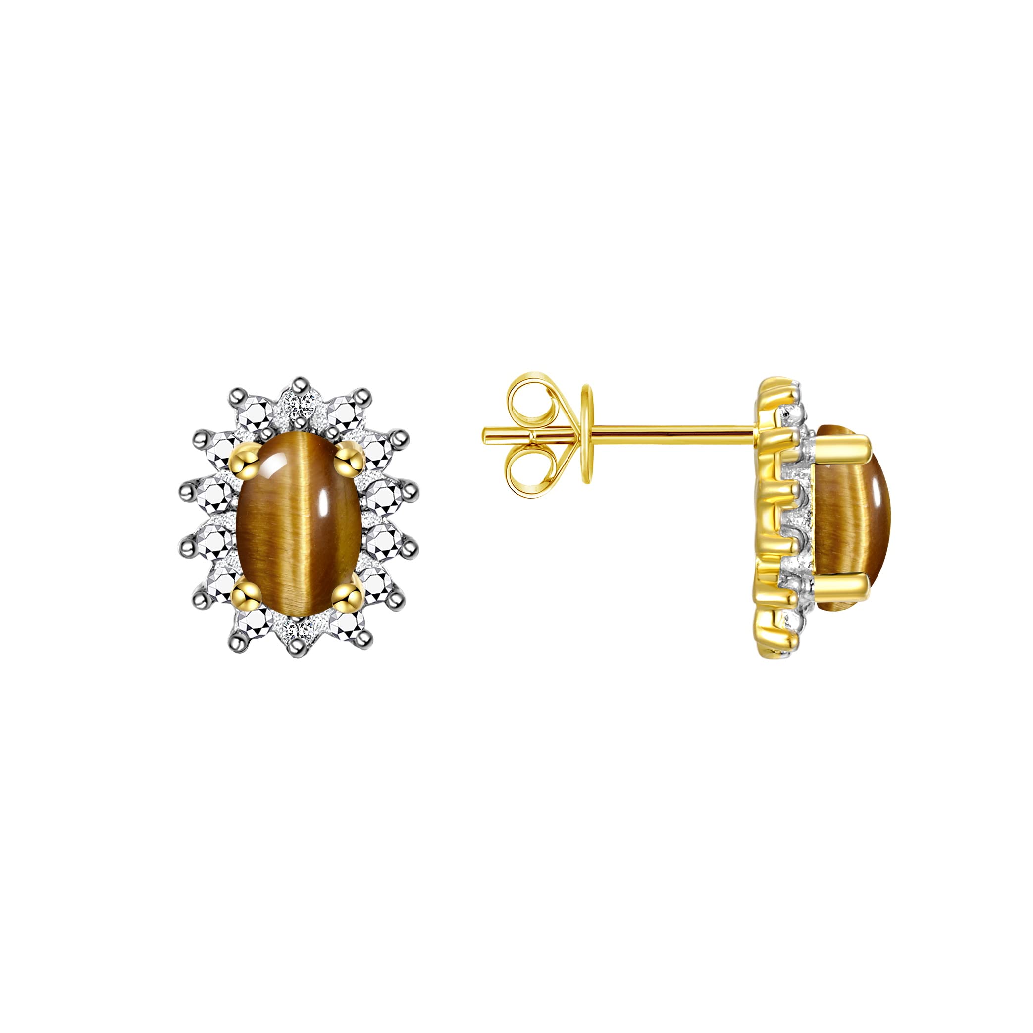 Rylos Yellow Gold Plated Silver Halo Stud Earrings - 6X4MM Oval Diamond Birthstone Jewelry - Perfect for Birthdays, Anniversaries & Special Occasions