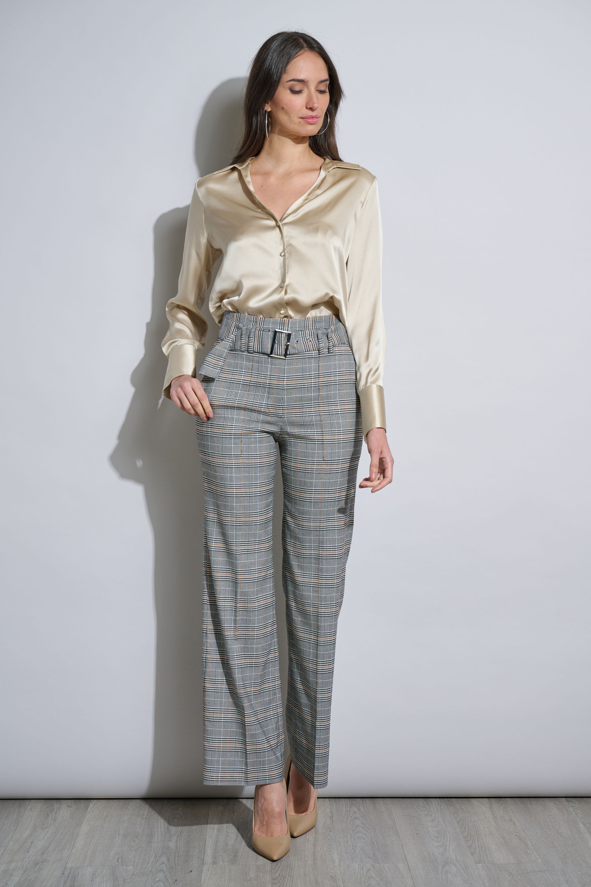 Stylish Plaid Belted Pants for Women - Trendy High Waist Trousers with Adjustable Waistband - Perfect for Office, Casual Wear & Fall Fashion Outfits