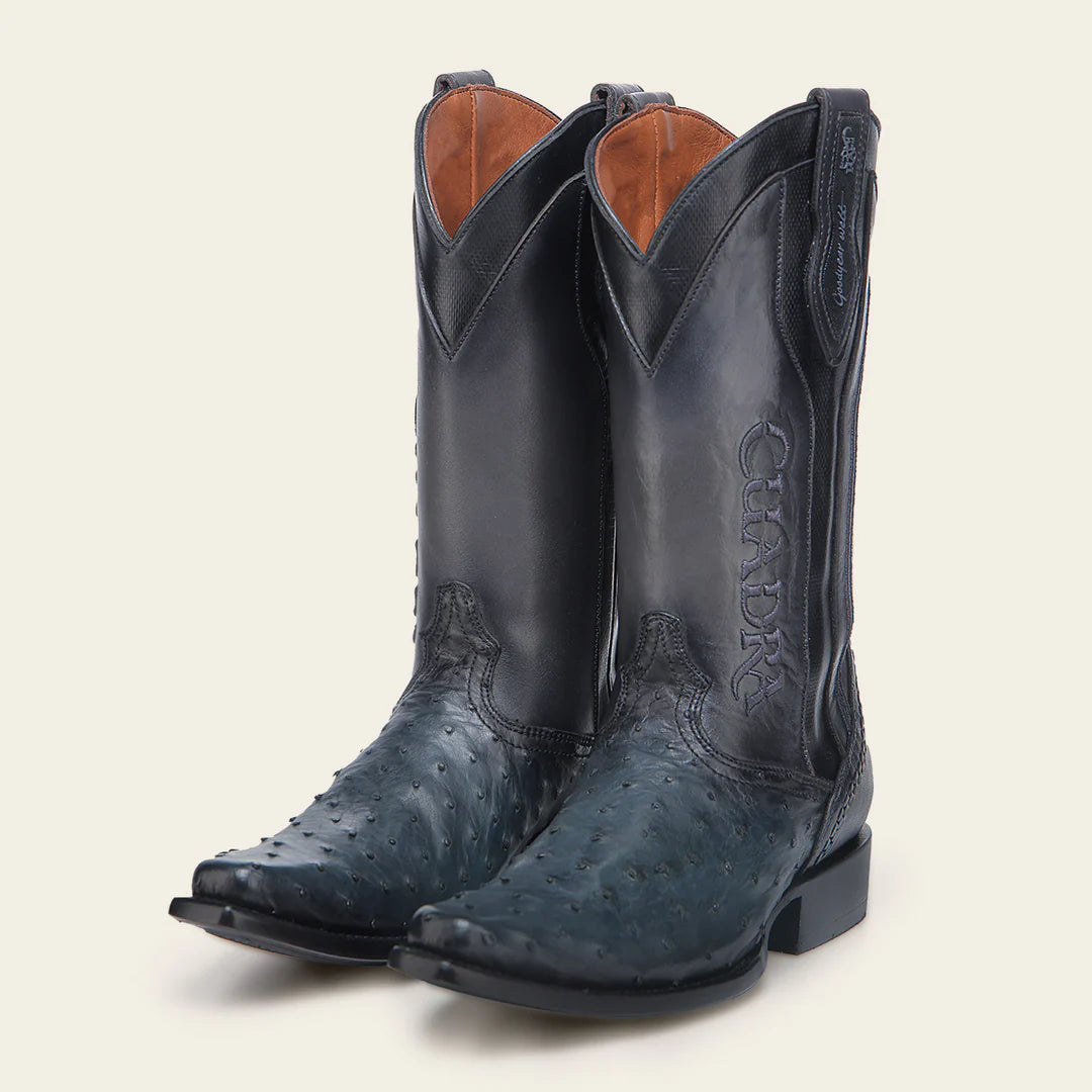Premium Men's Cowboy Boots - Genuine Ostrich Leather in Cuadra Blue - Western Dress Boots for Rodeo, Country Dancing & Casual Wear