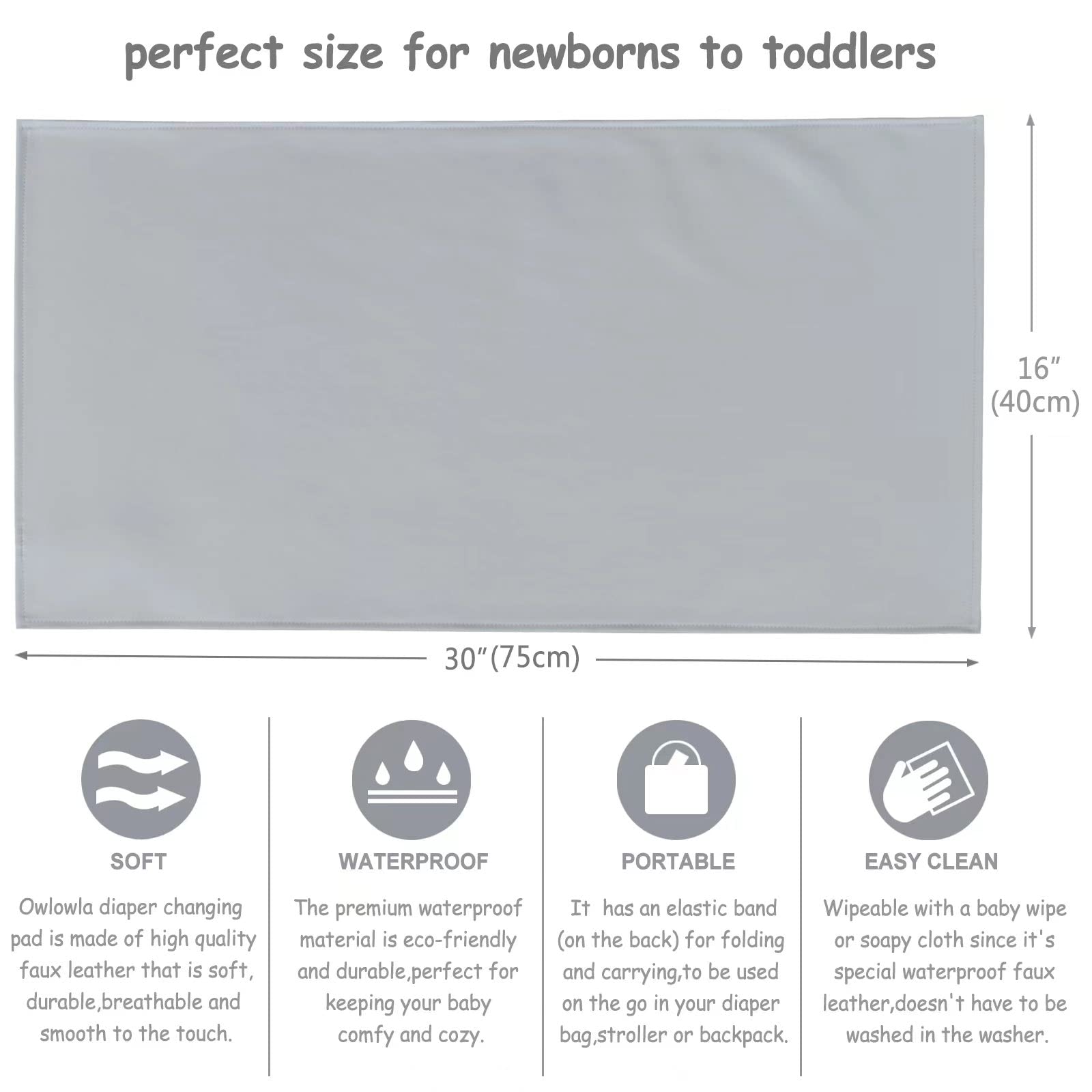 Owlowla Portable Baby Diaper Changing Pad - Waterproof Travel Changing Mat with Liner for Newborns & Toddlers (Gray Herringbone Pattern) | Ideal for Home, Nursery, Travel & On-the-Go Diaper Changes