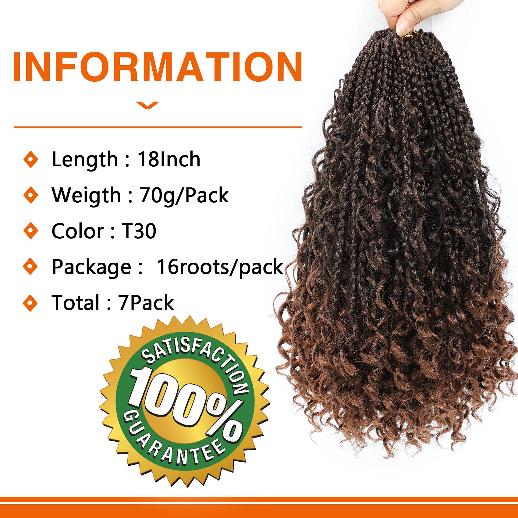 18 Inch Ayana Goddess Box Braids Crochet Hair - Bohomian Synthetic Crochet Braids with Curly Ends for Women (Pack of 7, T30) | Perfect for Protective Styling, Everyday Wear & Special Occasions