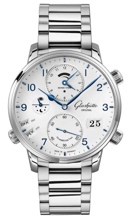 Glashutte Original Senator Cosmopolite Stainless Steel Men's Watch - Luxury Automatic Timepiece with World Time Function for Business Travel & Formal Occasions