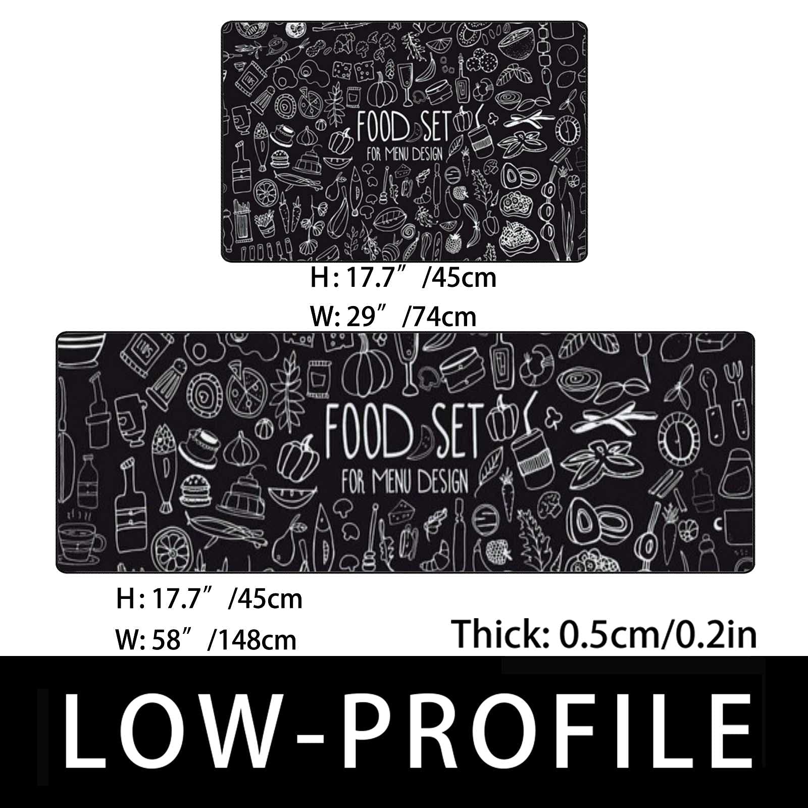 Premium Anti-Fatigue Kitchen Mat Set of 2 - Black Cushioned Non-Slip Waterproof Floor Mats for Home, Office & Laundry Room (17.7