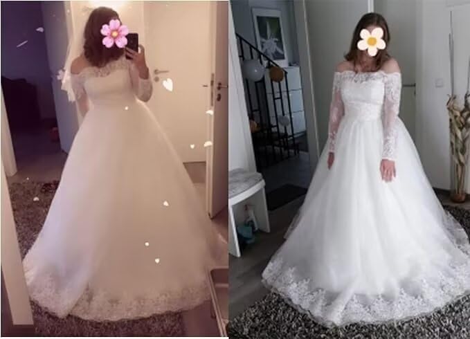 XYAYE Off Shoulder Lace Sequins Wedding Dress for Bride - Long Sleeve Beach Bridal Gown with Elegant Embroidery | Perfect for Summer Beach Weddings, Vow Renewals & Romantic Photoshoots