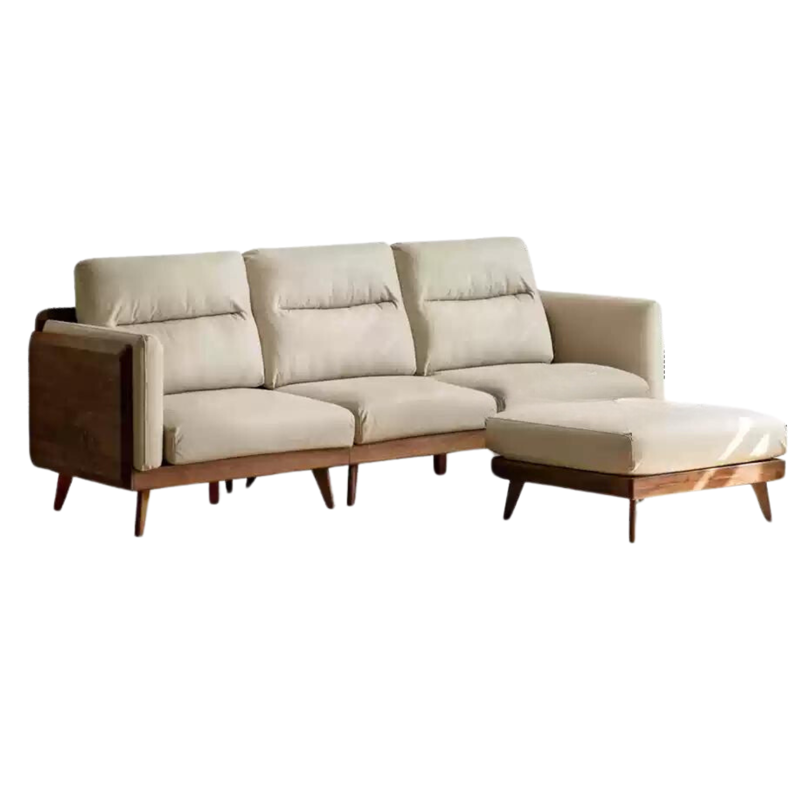 Premium Black Walnut Solid Wood Sofa with High-Tech Fabric Upholstery - Modern Living Room Furniture for Home & Office Comfort