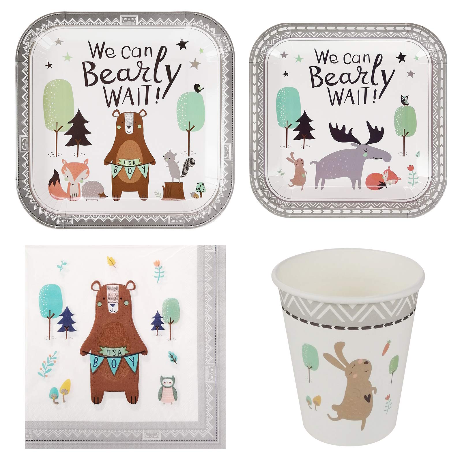 Cieovo Baby Boy Shower Bear Supplies Set - 16-Piece Party Kit with Dinner Plates, Napkins & Cups for Baby Shower, Birthday & Animal Theme Decorations | Perfect for Baby Showers, First Birthdays & Teddy Bear Themed Parties