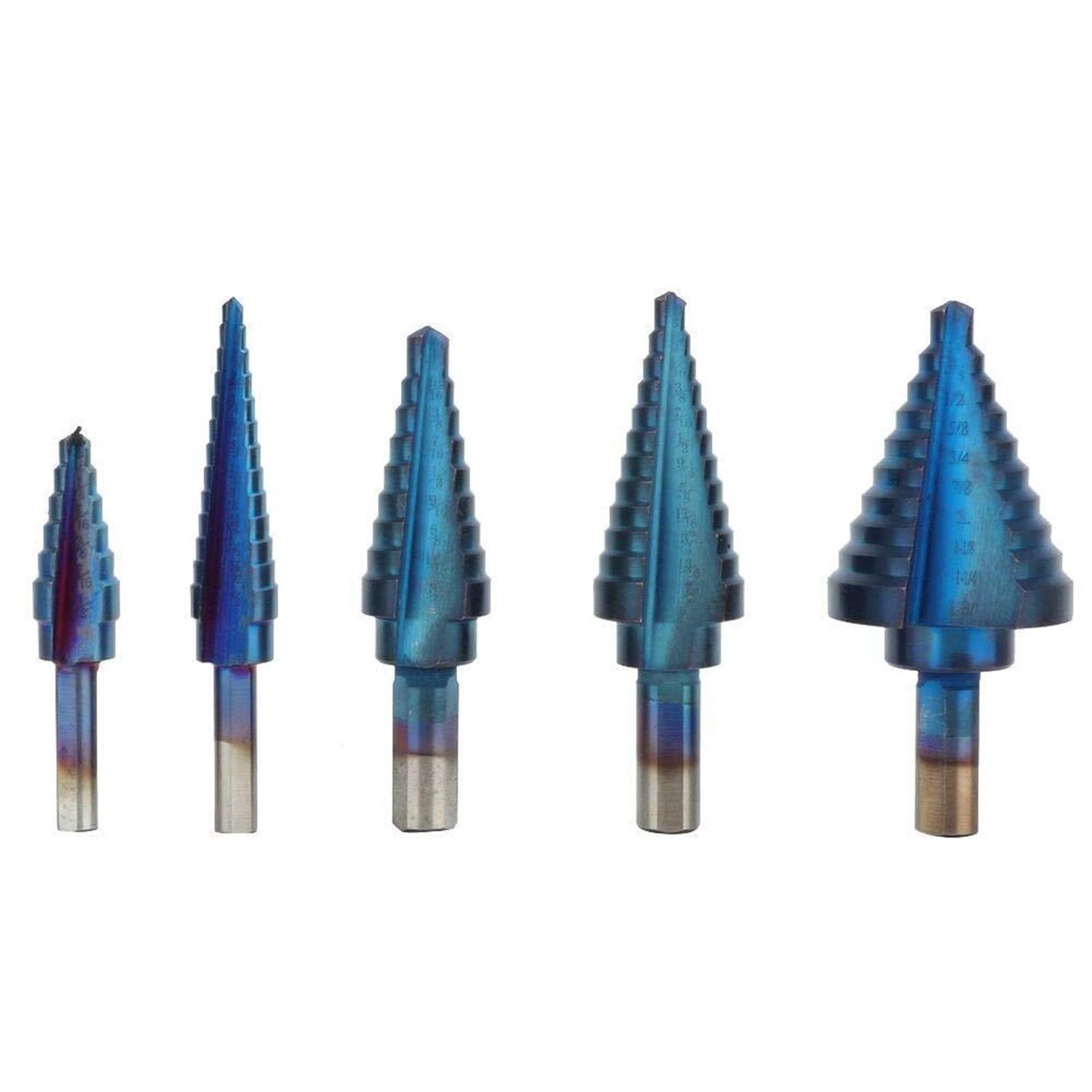 Blue Coated Step Drill Bit 5pcs Set for Sheet Metal & DIY Projects