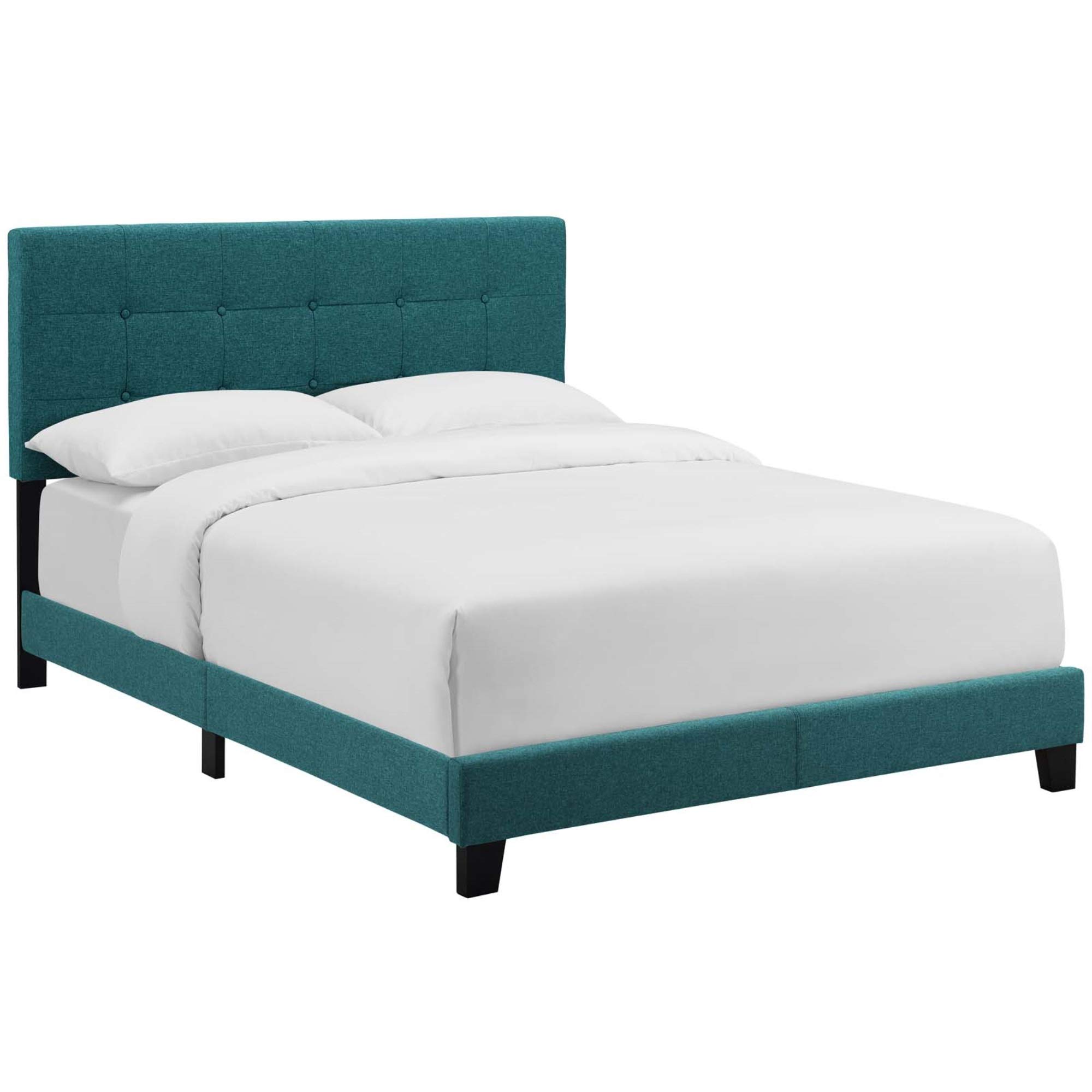 Ergode Amira Full Upholstered Fabric Bed Frame with Tufted Headboard - Teal Blue Modern Platform Bed for Bedroom, Guest Room & Small Spaces