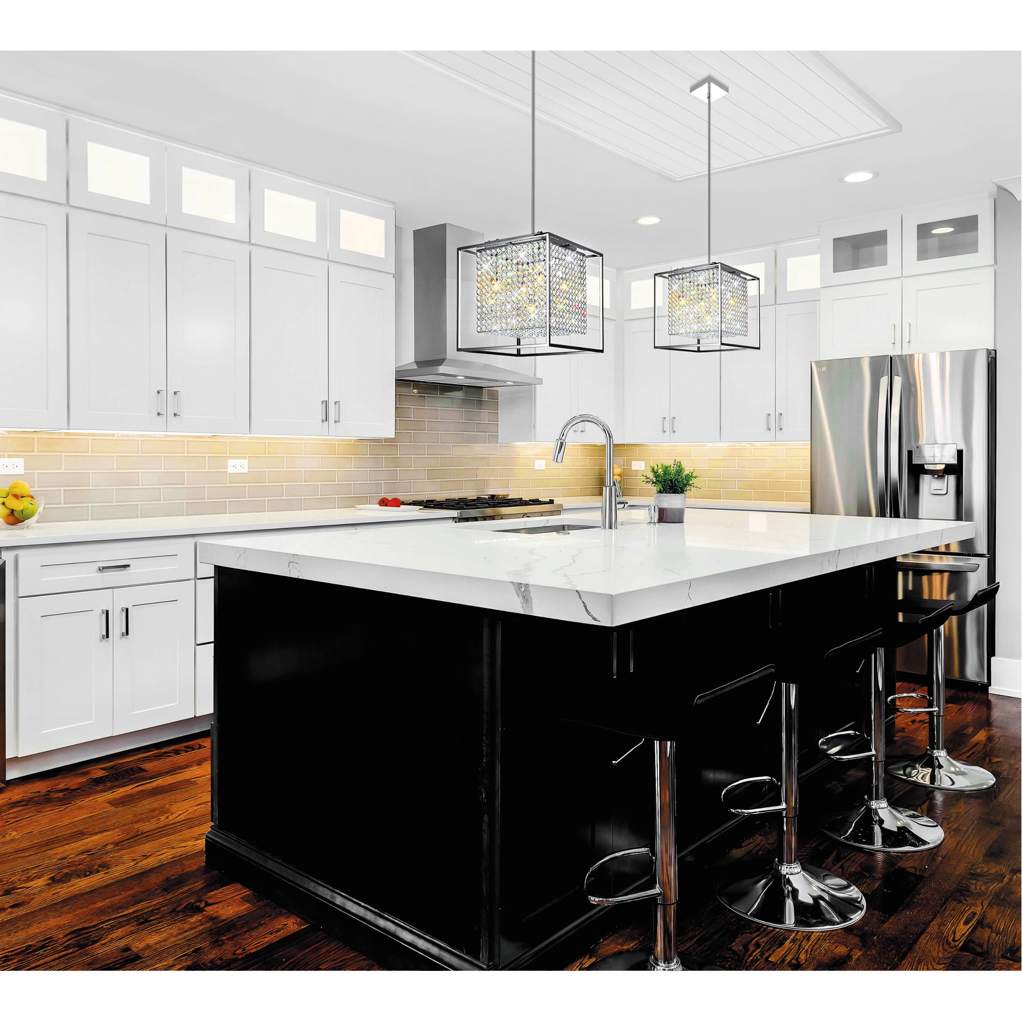 CWI Lighting 5-Light Modern Cube Chandelier with Chrome Finish for Dining Room, Kitchen, or Living Room Ceiling Decor