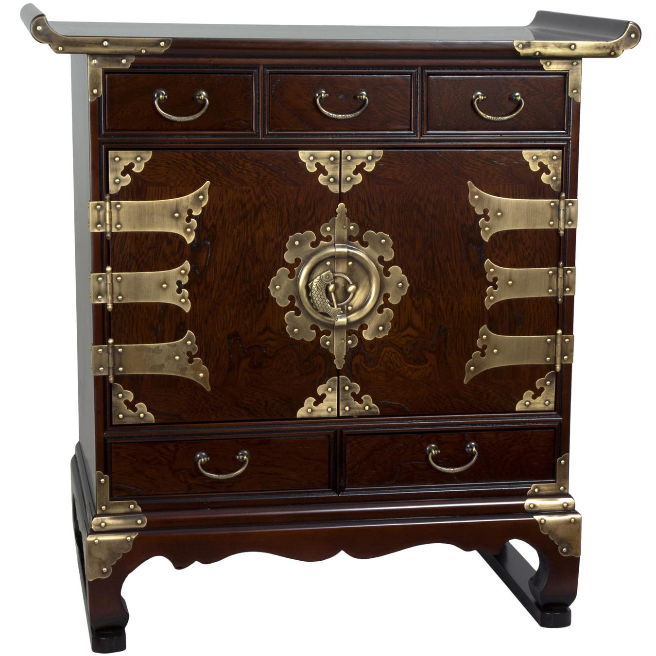 Korean Antique Style 5-Drawer End Table Cabinet - Oriental Furniture for Living Room, Bedroom & Office Storage