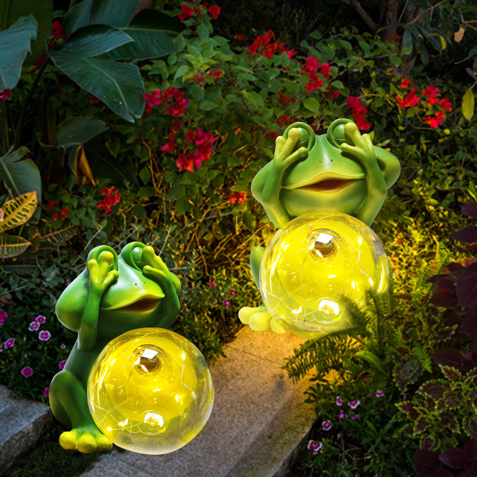 Solar-Powered Garden Frog Decor Figurines - Waterproof Outdoor Statue for Patio, Yard & Lawn - Cute Solar Lights for Nighttime Decoration - Perfect for Garden, Pathway & Landscape Lighting (1 Pack)
