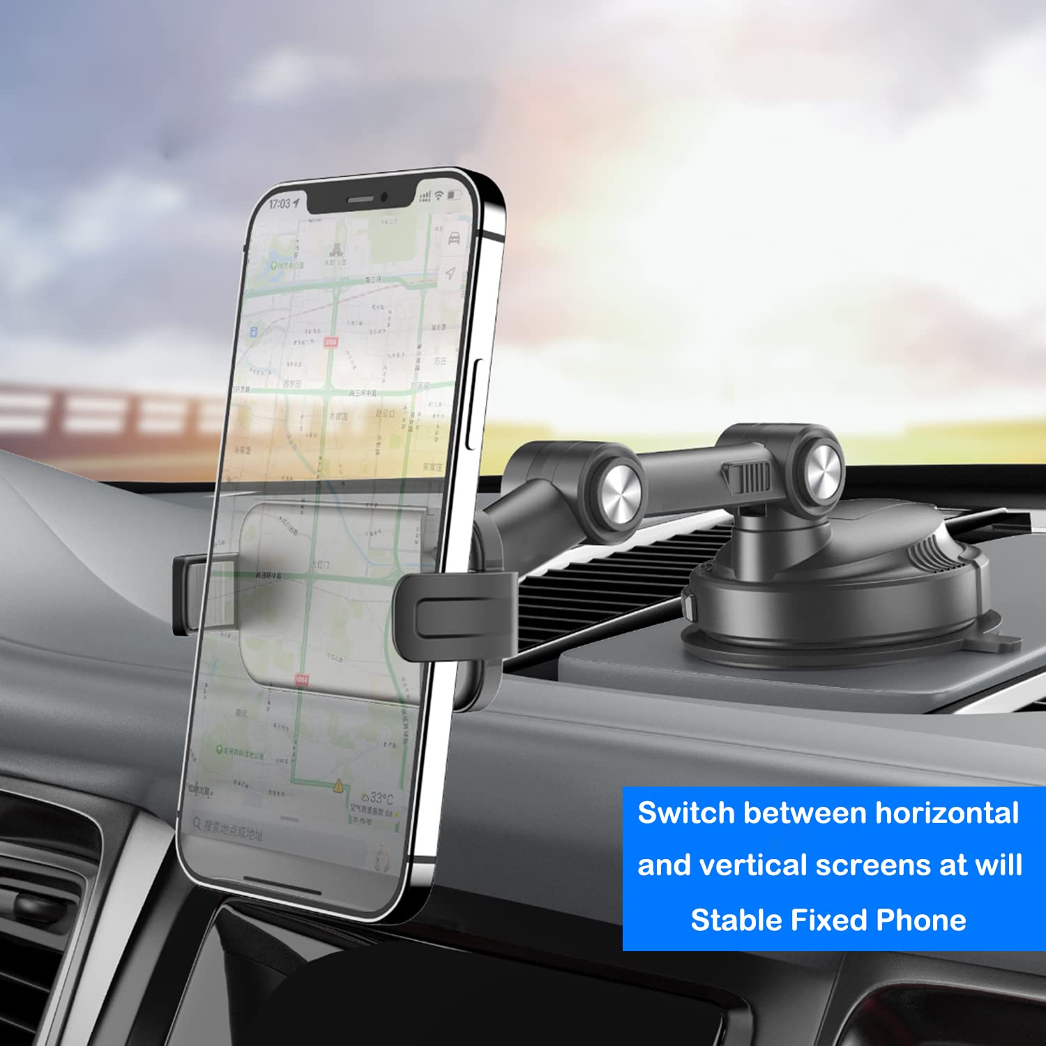 Universal Car Phone Mount Holder - Super Strong Suction Cup Dashboard Phone Stand, Adjustable Hands-Free Cell Phone Cradle for iPhone, Samsung & All Smartphones - Perfect for Safe Driving & GPS Navigation