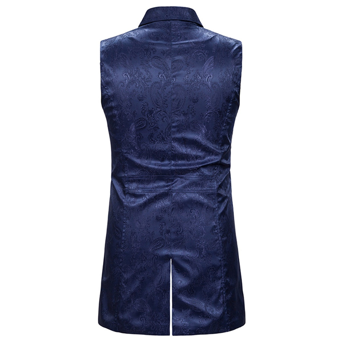 Stylish Navy Paisley Floral Sleeveless Vest Tailcoat for Women - Perfect for Weddings, Parties & Formal Events