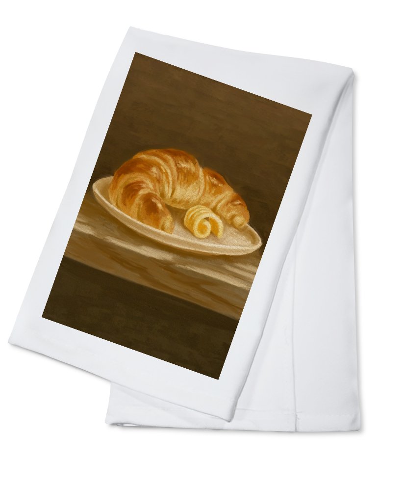 Hand-Painted Croissant Oil Painting Tea Towel - 100% Cotton Decorative Kitchen & Home Towel for Baking, Cooking & French Country Decor