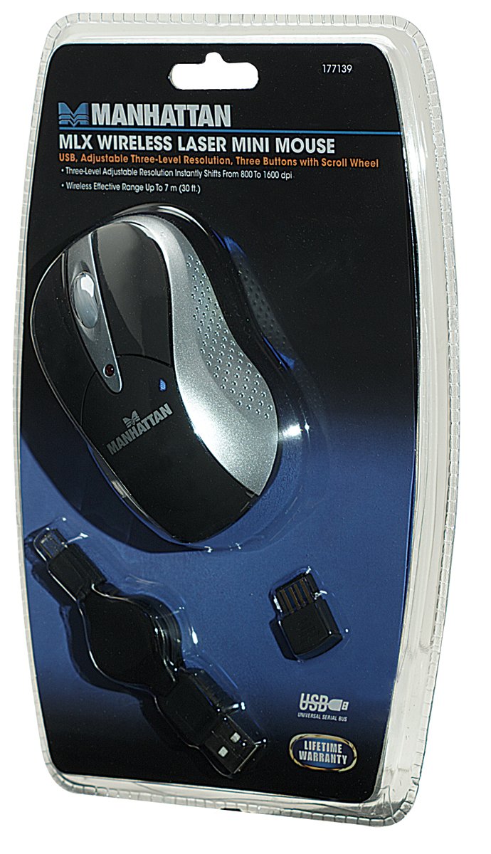 MANHATTAN MLX Wireless Laser Mini Mouse - Compact Ergonomic Design for Laptops & Travel (177139) | Perfect for Office Work, Gaming & On-the-Go Use