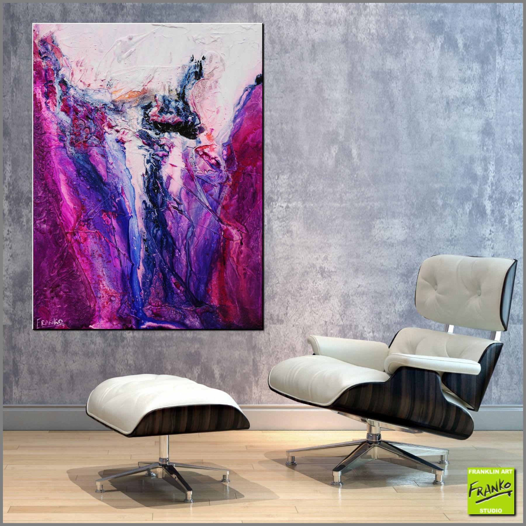 75cm x 100cm Purple Pink White Textured Abstract Canvas Wall Art - Modern Handmade Painting for Living Room, Bedroom, Office Decor