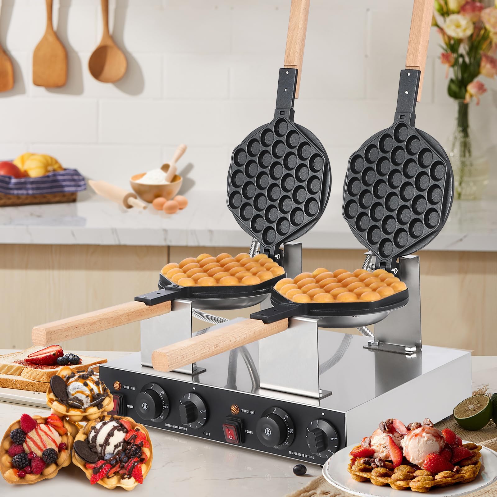 2800W Electric Bubble Waffle Maker Machine - Non-Stick Egg Waffle Baker for Home & Commercial Use - Perfect for Breakfast, Desserts, and Street Food Business