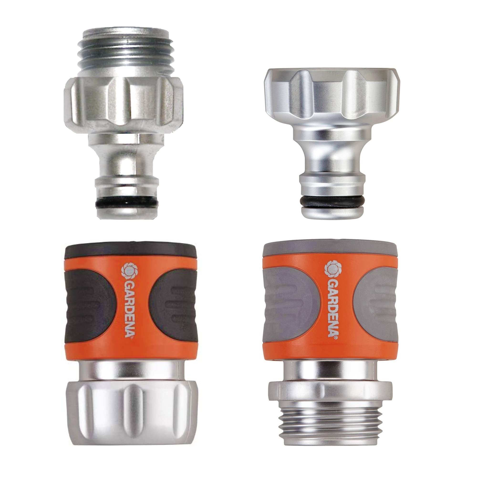 Gardena Heavy Duty 4-Piece Premium Metal Quick Connector Garden Hose Starter Set - Leak-Free Male & Female Adapters for Instant Water Connection | Perfect for Lawn Irrigation, Car Washing & Outdoor Cleaning