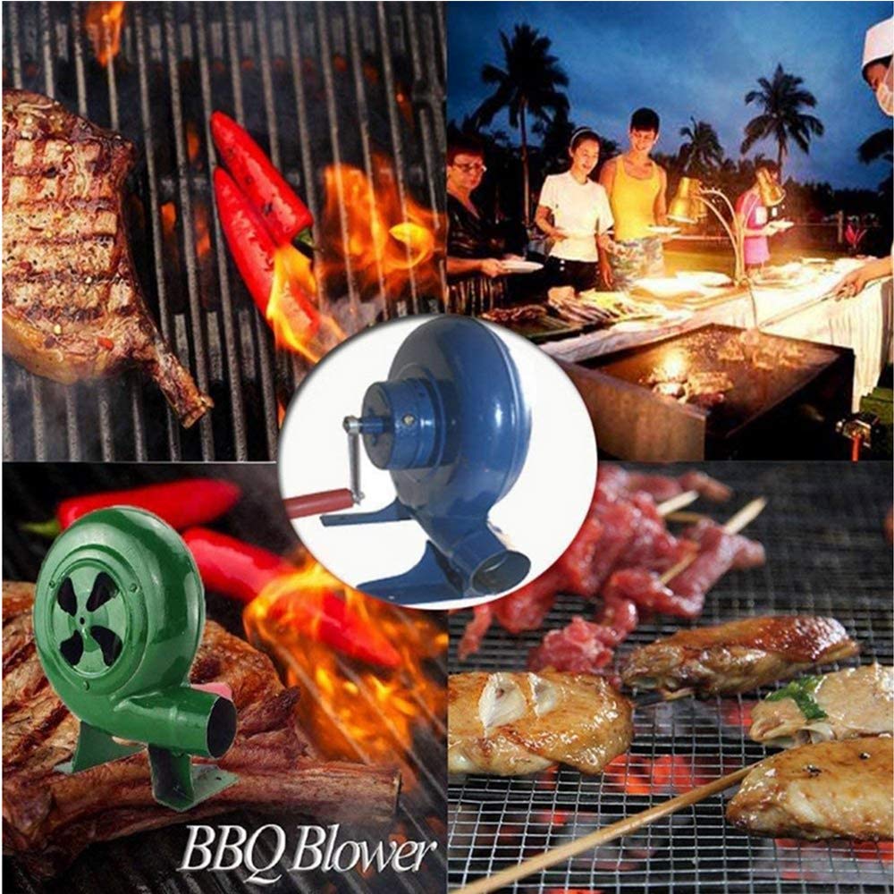 300W Manual Crank BBQ Fan - Forged Outdoor Cooking Blower for Camping, Picnics & Backyard Grilling | Portable Camping Gear for Perfect Charcoal Fire Control