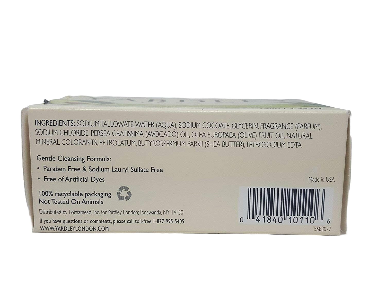 Yardley London Aloe & Avocado Moisturizing Soap Bar - 4.25 oz (Pack of 4) | Natural Skin Care for Dry & Sensitive Skin | Perfect for Shower, Bath & Travel